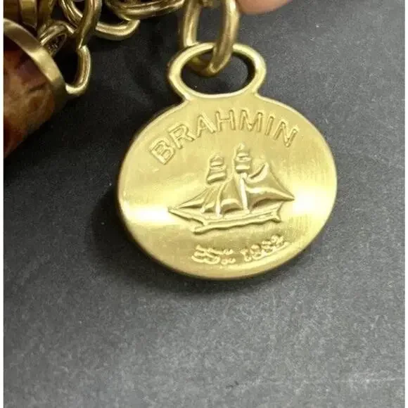 Brahmin Leather & Gold Tassel Purse Charm Accessory Handbag Designer - Picture 2 of 3